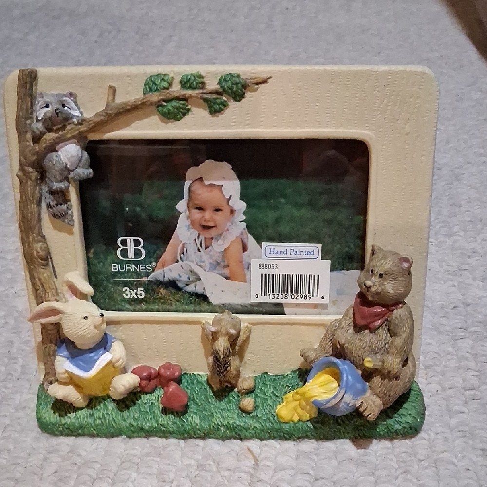 Hand-Painted Cream and Green Animal Picture Frame